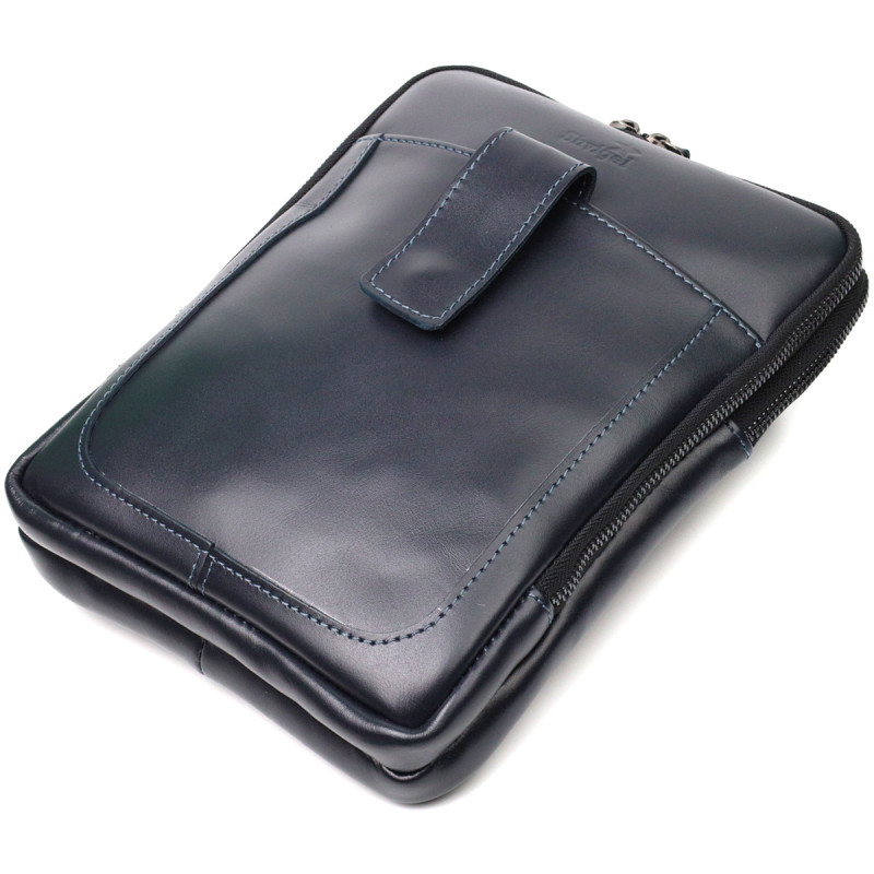 Стильна чоловіча сумка через плече із натуральної шкіри SHVIGEL Синя