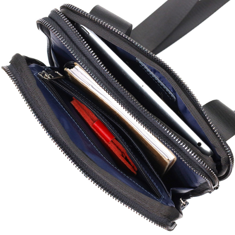 Стильна чоловіча сумка через плече із натуральної шкіри SHVIGEL Синя