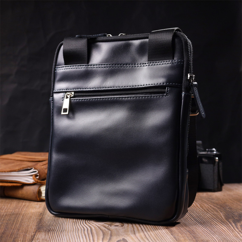 Стильна чоловіча сумка через плече із натуральної шкіри SHVIGEL Синя