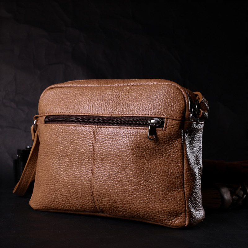 Стильна сумка жіноча крос-боді з натуральної шкіри GRANDE PELLE Бежева