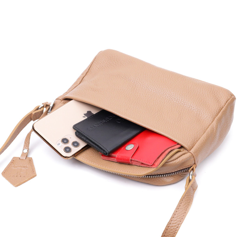 Стильна сумка жіноча крос-боді з натуральної шкіри GRANDE PELLE Бежева