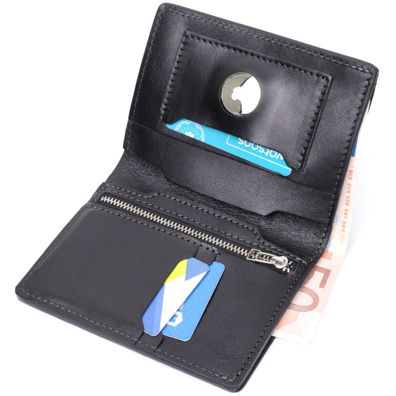 Стильне шкіряне портмоне з утримувачем для Apple AirTag GRANDE PELLE Чорний