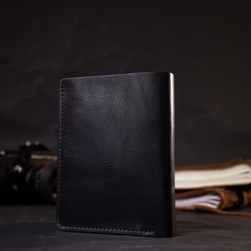 Стильне шкіряне портмоне з утримувачем для Apple AirTag GRANDE PELLE Чорний