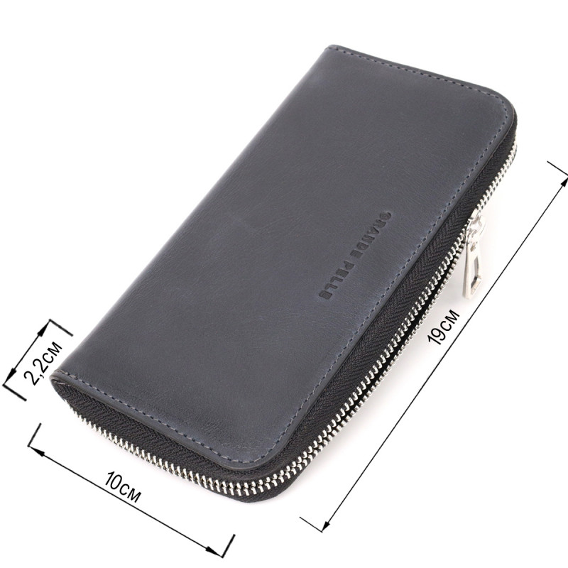 Стильний гаманець-клатч на блискавці із натуральної шкіри GRANDE PELLE Синій