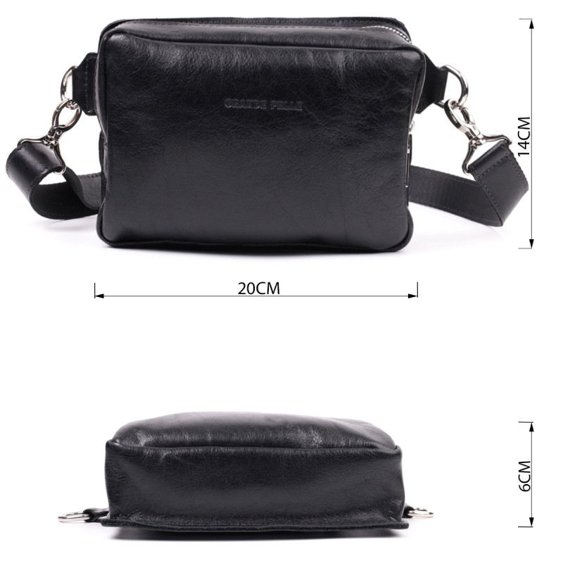 Сумка бананка прямоугольного формата из качественной натуральной кожи GRANDE PELLE Черный