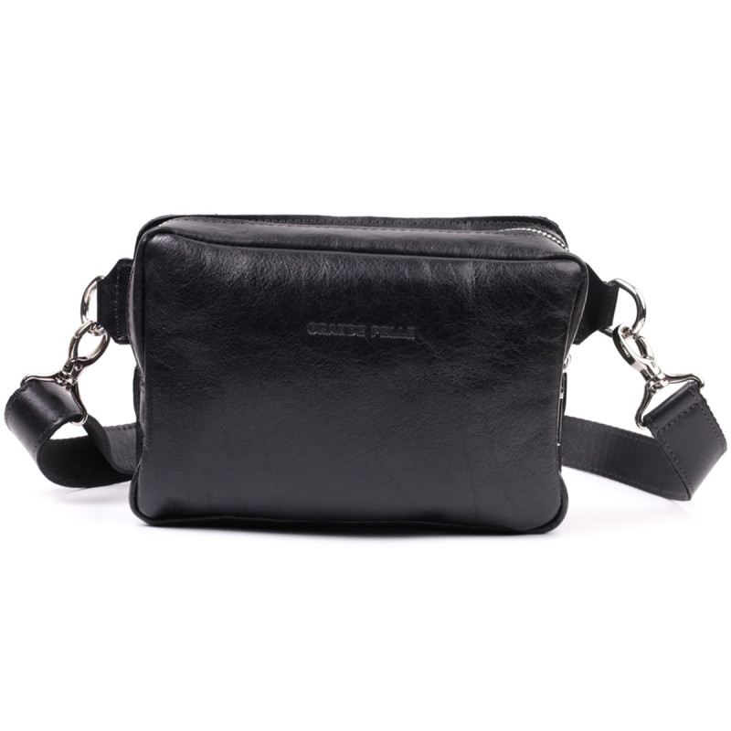 Сумка бананка прямоугольного формата из качественной натуральной кожи GRANDE PELLE Черный