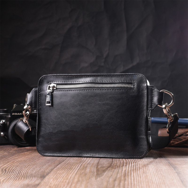 Сумка бананка прямоугольного формата из качественной натуральной кожи GRANDE PELLE Черный