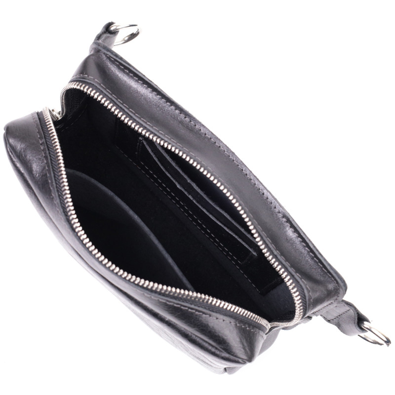 Сумка бананка прямоугольного формата из качественной натуральной кожи GRANDE PELLE Черный