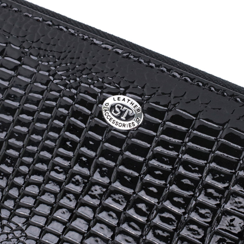 Лакированный женский кошелек на молнии из натуральной кожи ST Leather Черный