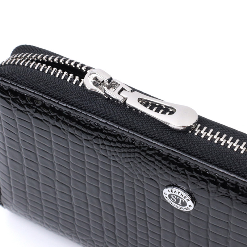 Лакированный женский кошелек на молнии из натуральной кожи ST Leather Черный