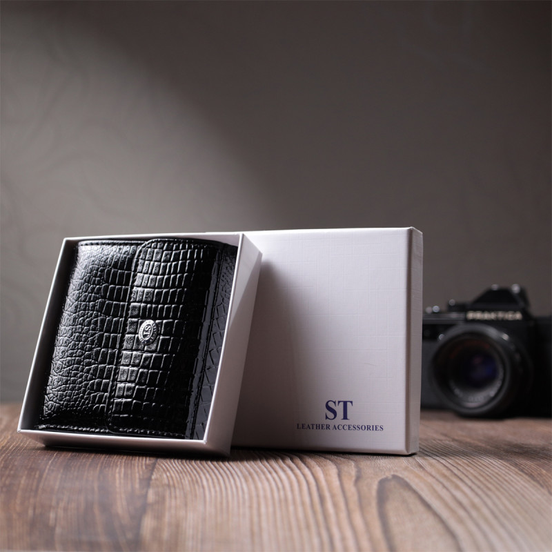 Женский фактурный кошелек из натуральной кожи ST Leather Черный