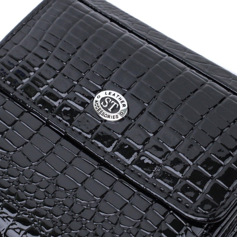 Женский фактурный кошелек из натуральной кожи ST Leather Черный