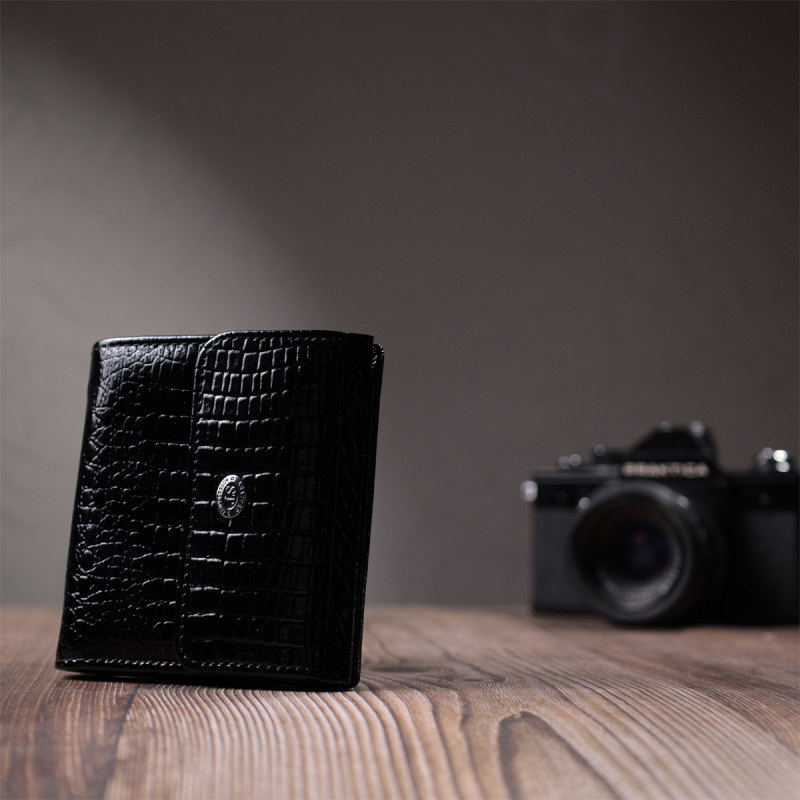Женский фактурный кошелек из натуральной кожи ST Leather Черный