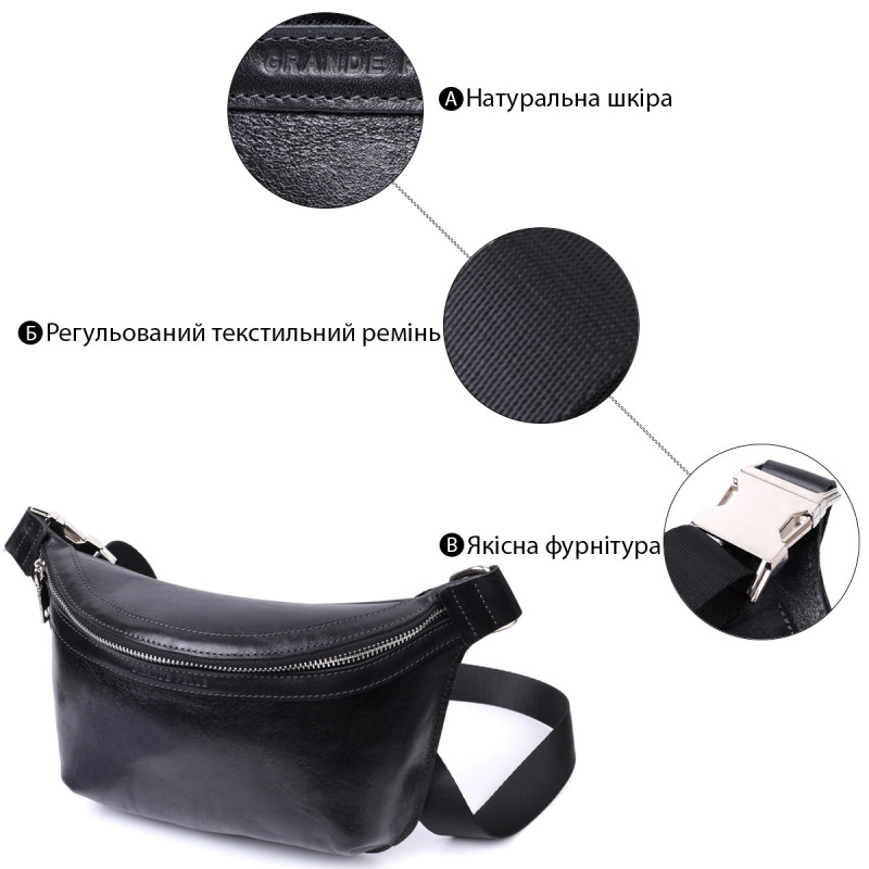 Кожаная бананка унисекс GRANDE PELLE Черный