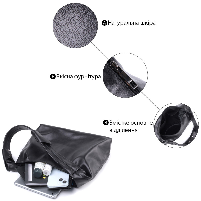 Практичная женская сумка на плечо из гладкой натуральной кожи Shvigel Черная