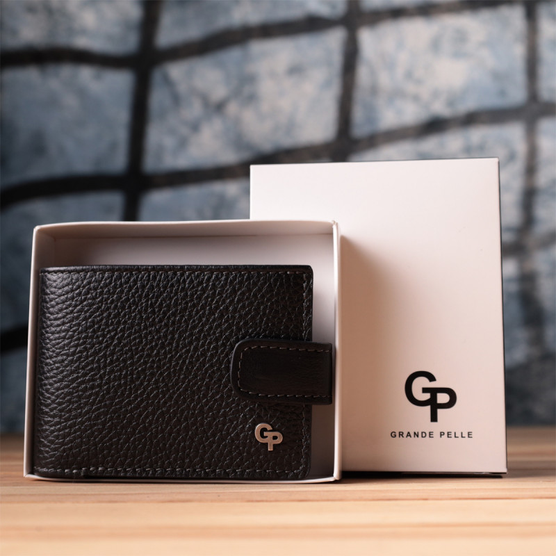 Стильне портмоне з люксової зернистої шкіри флотар GRANDE PELLE Чорний