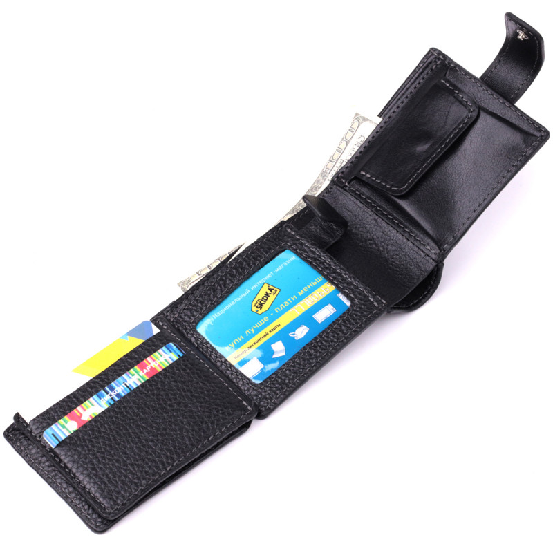 Стильне портмоне з люксової зернистої шкіри флотар GRANDE PELLE Чорний