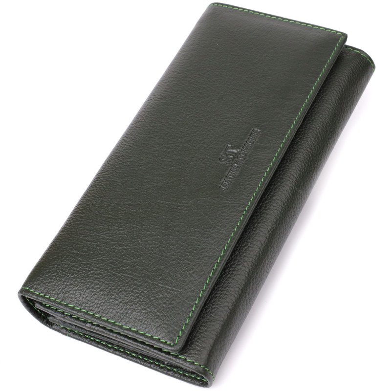 Стильный кошелек у два сложения из натуральной кожи ST Leather Зеленый