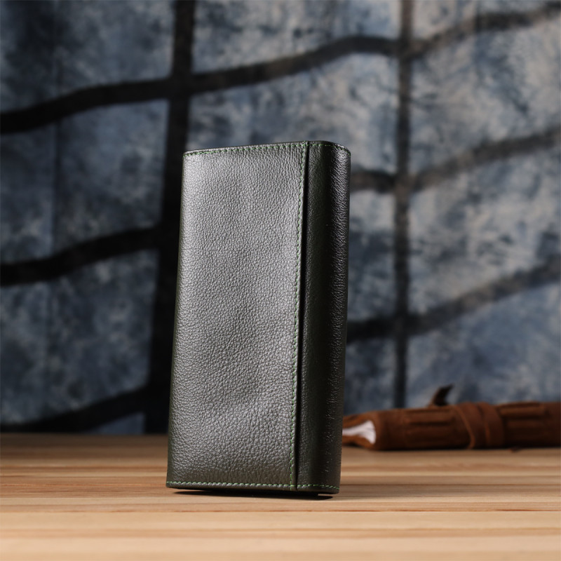 Стильный кошелек у два сложения из натуральной кожи ST Leather Зеленый