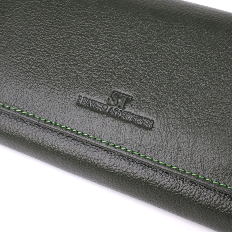 Стильный кошелек у два сложения из натуральной кожи ST Leather Зеленый