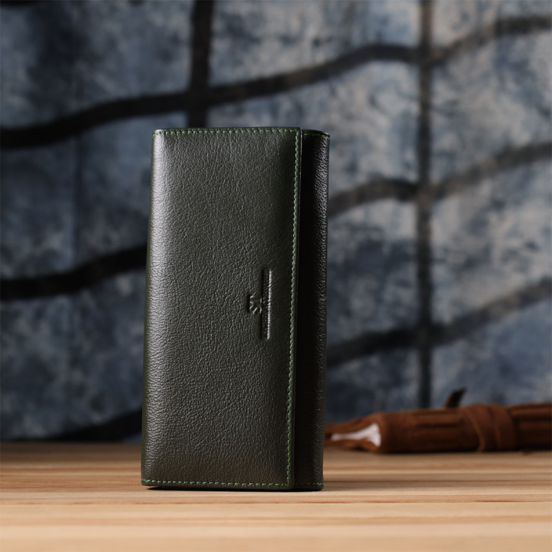 Стильный кошелек у два сложения из натуральной кожи ST Leather Зеленый