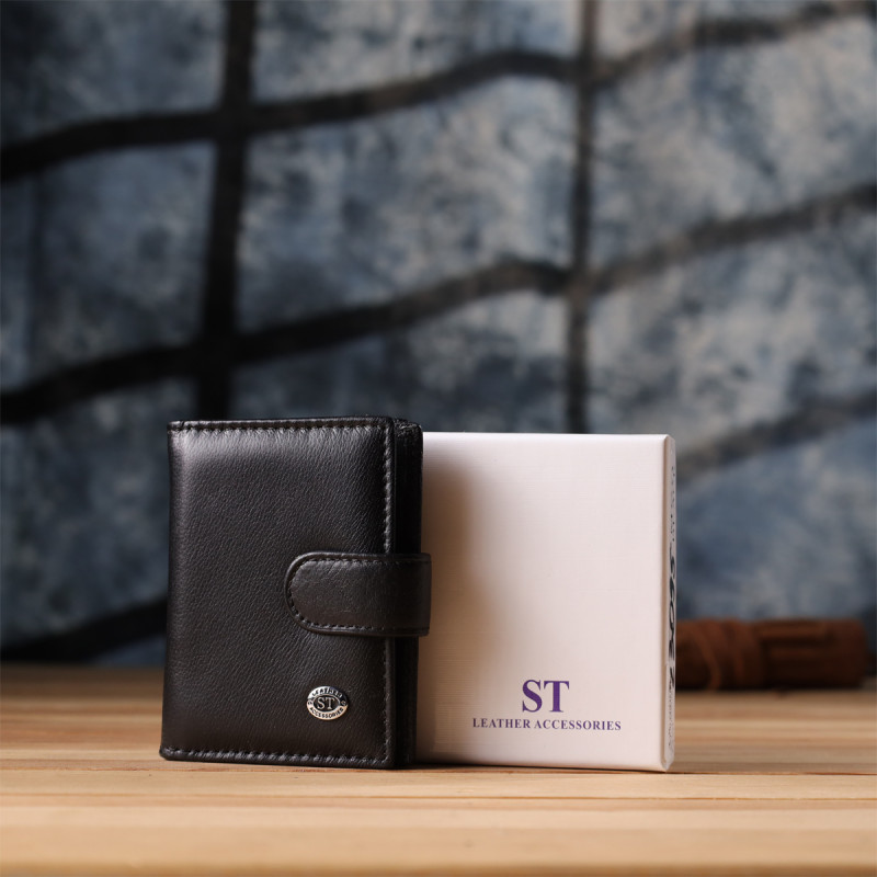 Компактный мужской бумажник вертикального формата из натуральной кожи ST Leather Черный
