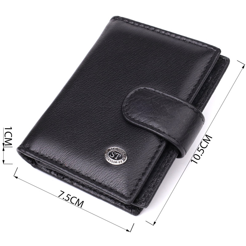Компактный мужской бумажник вертикального формата из натуральной кожи ST Leather Черный