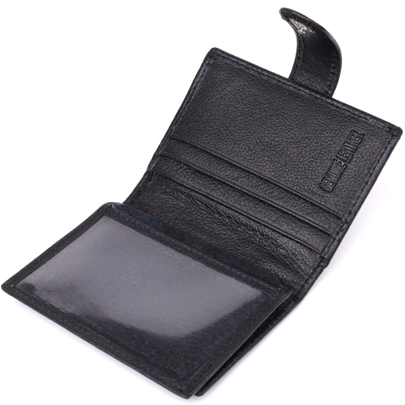 Компактный мужской бумажник вертикального формата из натуральной кожи ST Leather Черный