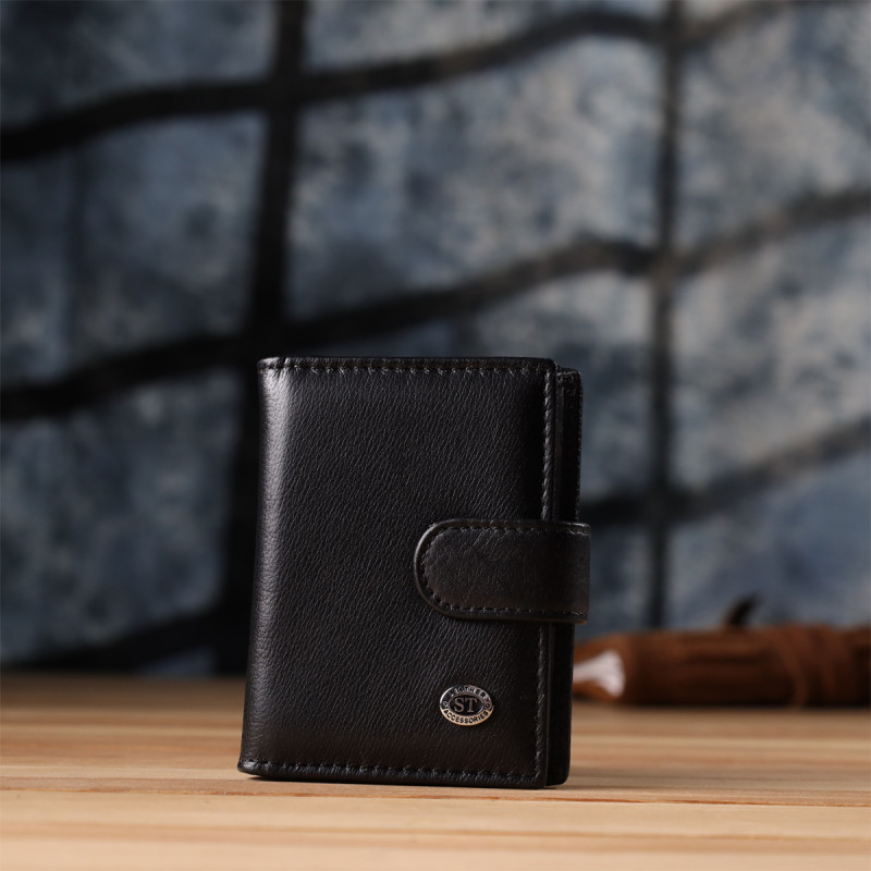 Компактный мужской бумажник вертикального формата из натуральной кожи ST Leather Черный