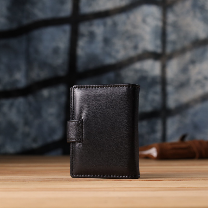 Компактный мужской бумажник вертикального формата из натуральной кожи ST Leather Черный