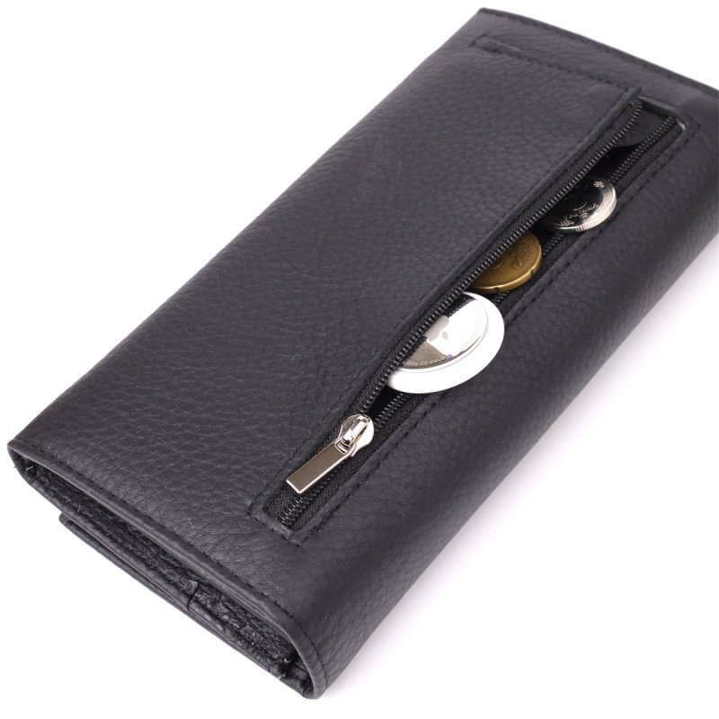 Вместительный кошелек для женщин из натуральной кожи ST Leather Черный