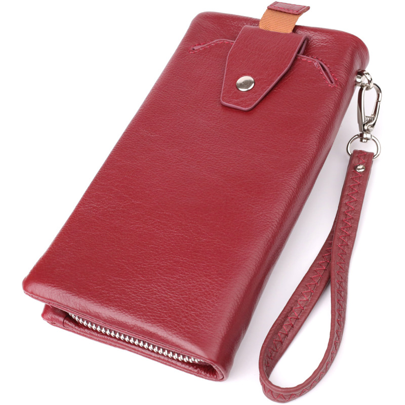 Кожаный женский кошелек-клатч с отделением под телефон ST Leather Бордовый