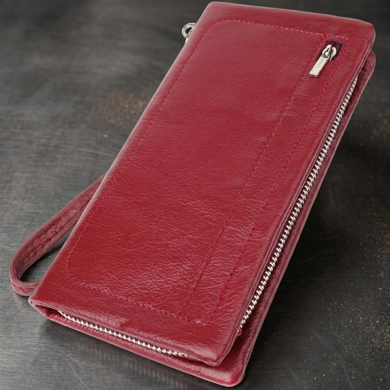 Кожаный женский кошелек-клатч с отделением под телефон ST Leather Бордовый
