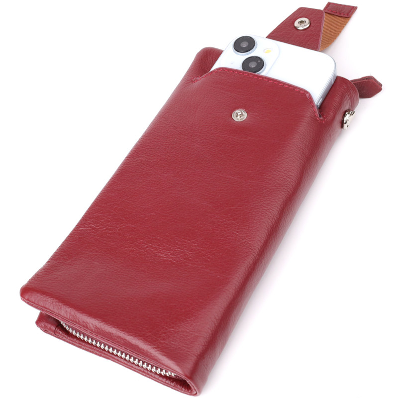 Кожаный женский кошелек-клатч с отделением под телефон ST Leather Бордовый