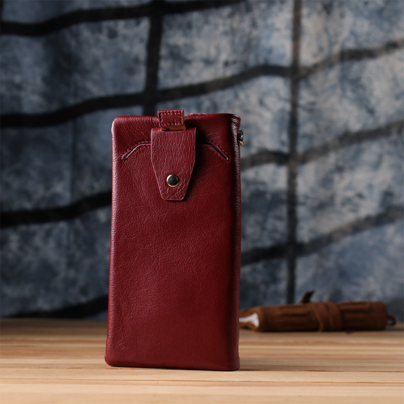 Кожаный женский кошелек-клатч с отделением под телефон ST Leather Бордовый