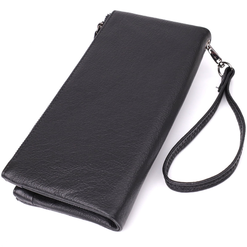 Практичный кожаный кошелек на три отделения ST Leather Черный