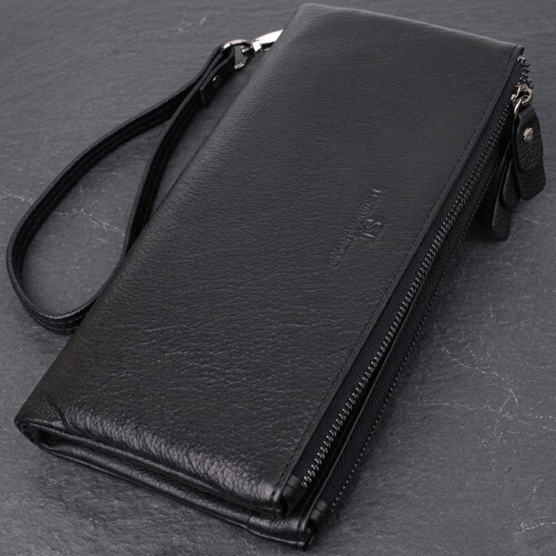 Практичный кожаный кошелек на три отделения ST Leather Черный