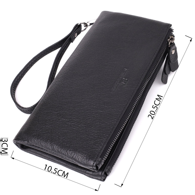 Практичный кожаный кошелек на три отделения ST Leather Черный