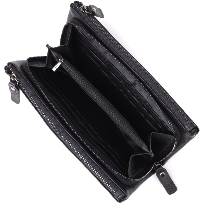Практичный кожаный кошелек на три отделения ST Leather Черный