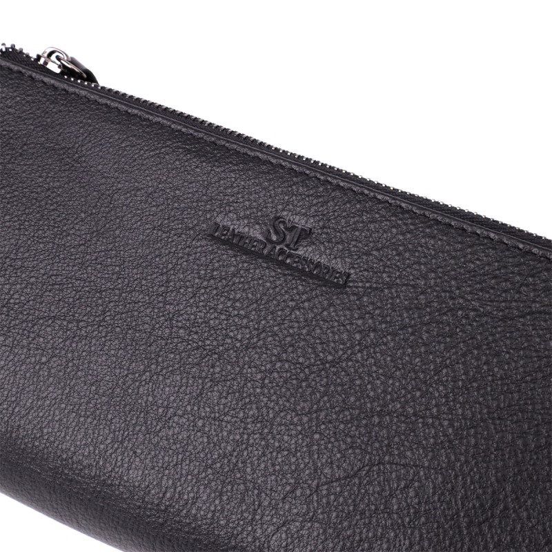 Практичный кожаный кошелек на три отделения ST Leather Черный