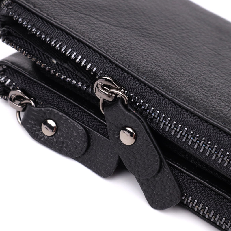Практичный кожаный кошелек на три отделения ST Leather Черный