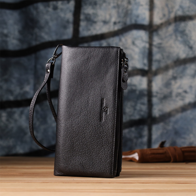 Практичный кожаный кошелек на три отделения ST Leather Черный