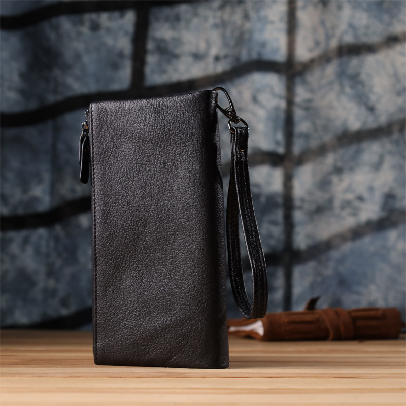 Практичный кожаный кошелек на три отделения ST Leather Черный