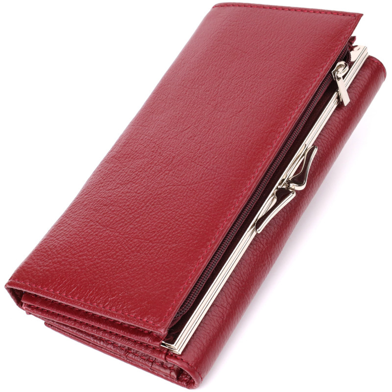 Модный женский кошелек на магнитах из натуральной кожи ST Leather Бордовый