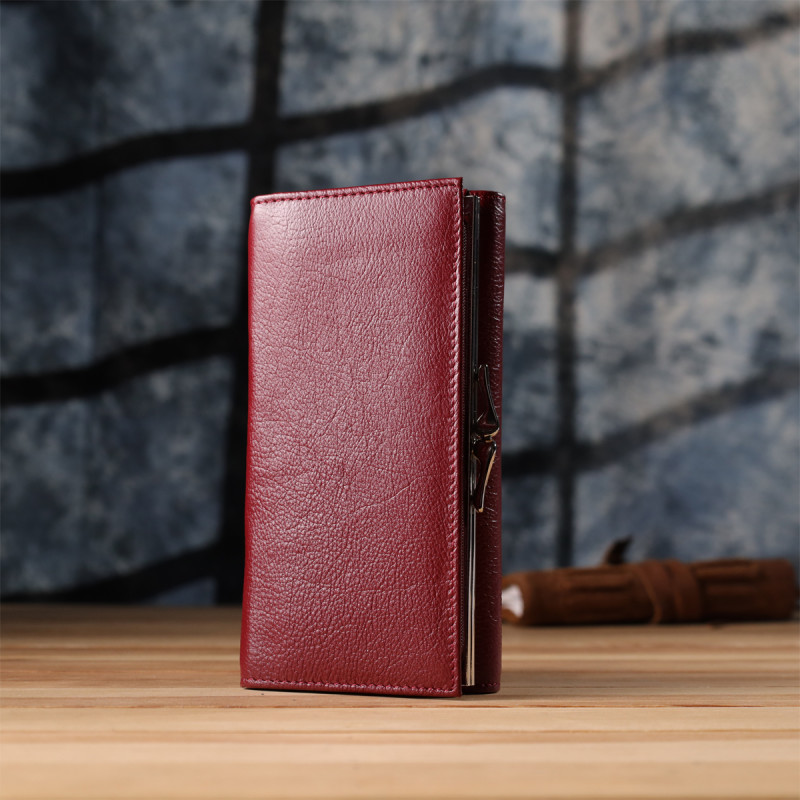 Модный женский кошелек на магнитах из натуральной кожи ST Leather Бордовый