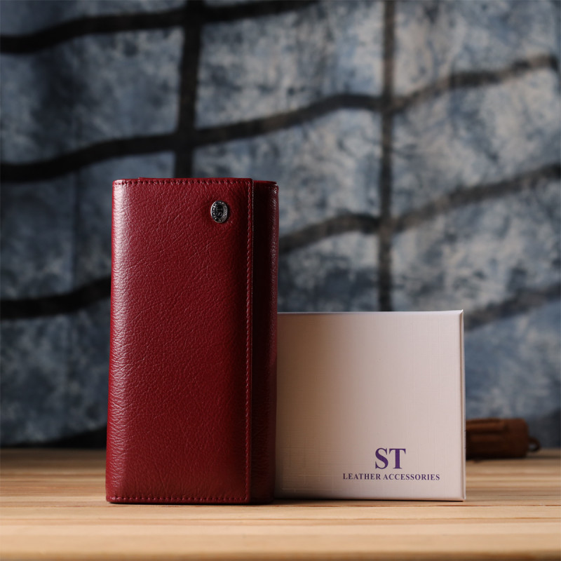 Модный женский кошелек на магнитах из натуральной кожи ST Leather Бордовый