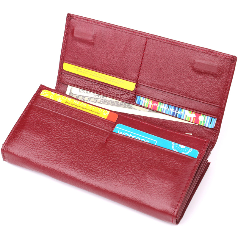 Модный женский кошелек на магнитах из натуральной кожи ST Leather Бордовый