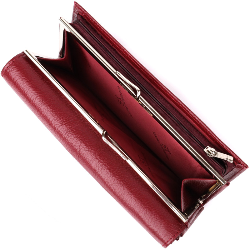 Модный женский кошелек на магнитах из натуральной кожи ST Leather Бордовый