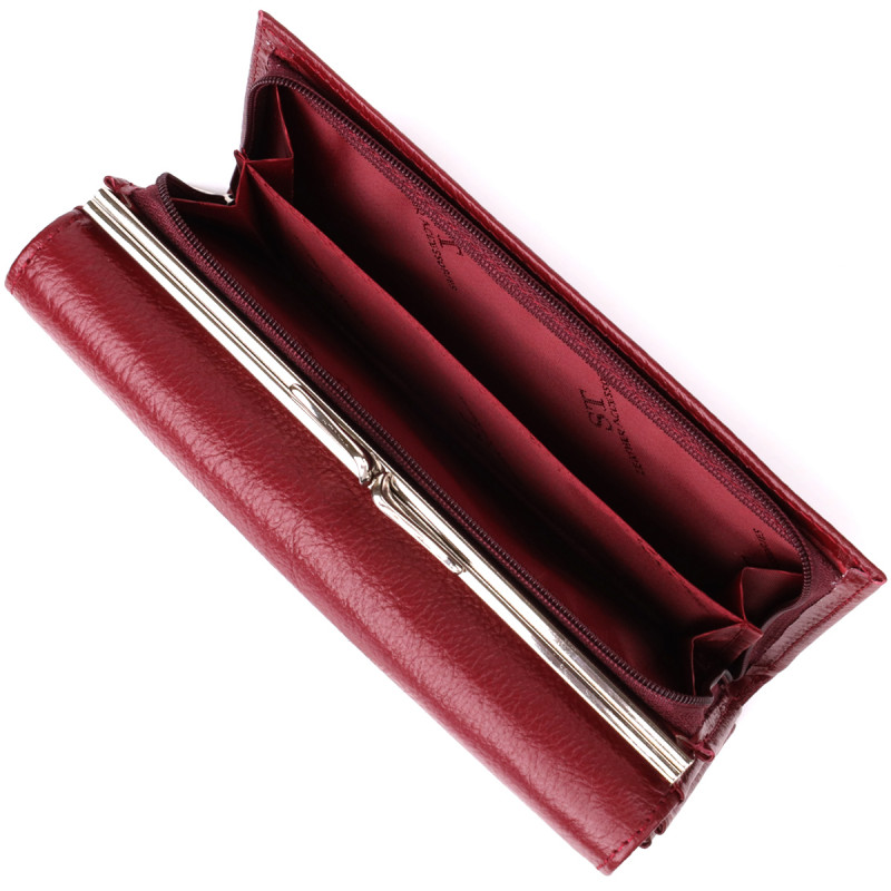 Модный женский кошелек на магнитах из натуральной кожи ST Leather Бордовый