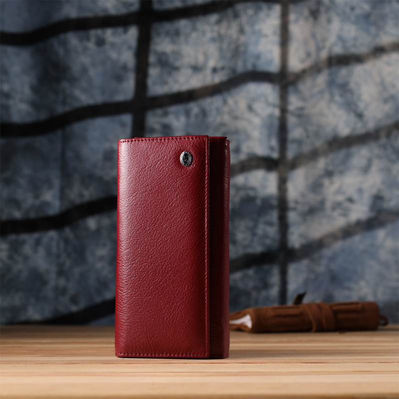 Модный женский кошелек на магнитах из натуральной кожи ST Leather Бордовый